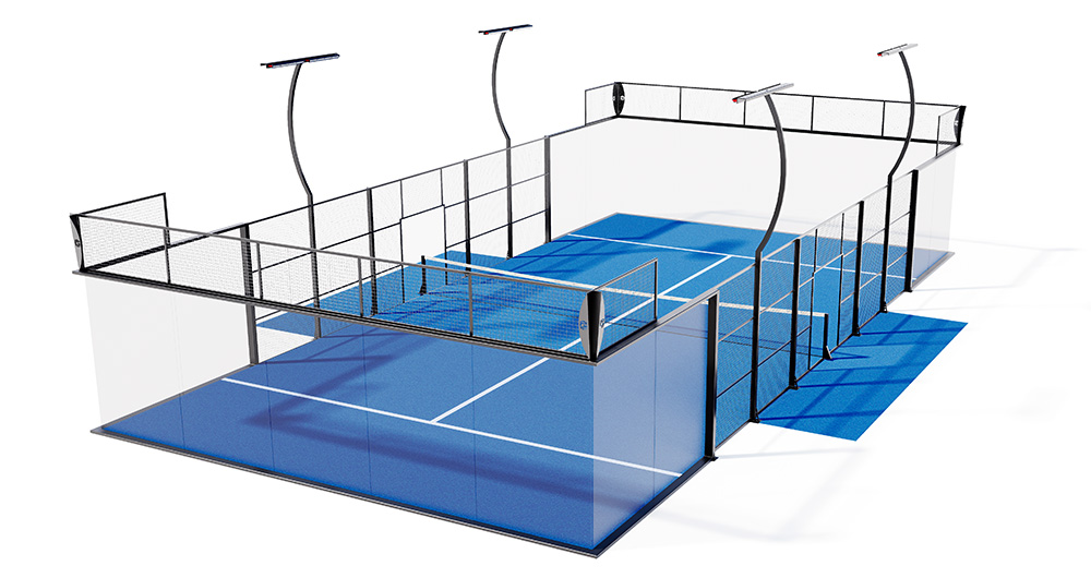 Una pista extraordinaria, con aspecto técnico y arquitectónico inmejorable. Dirigida especialmente para la élite del pádel, exhibiciones, torneos y pistas centrales en clubes.